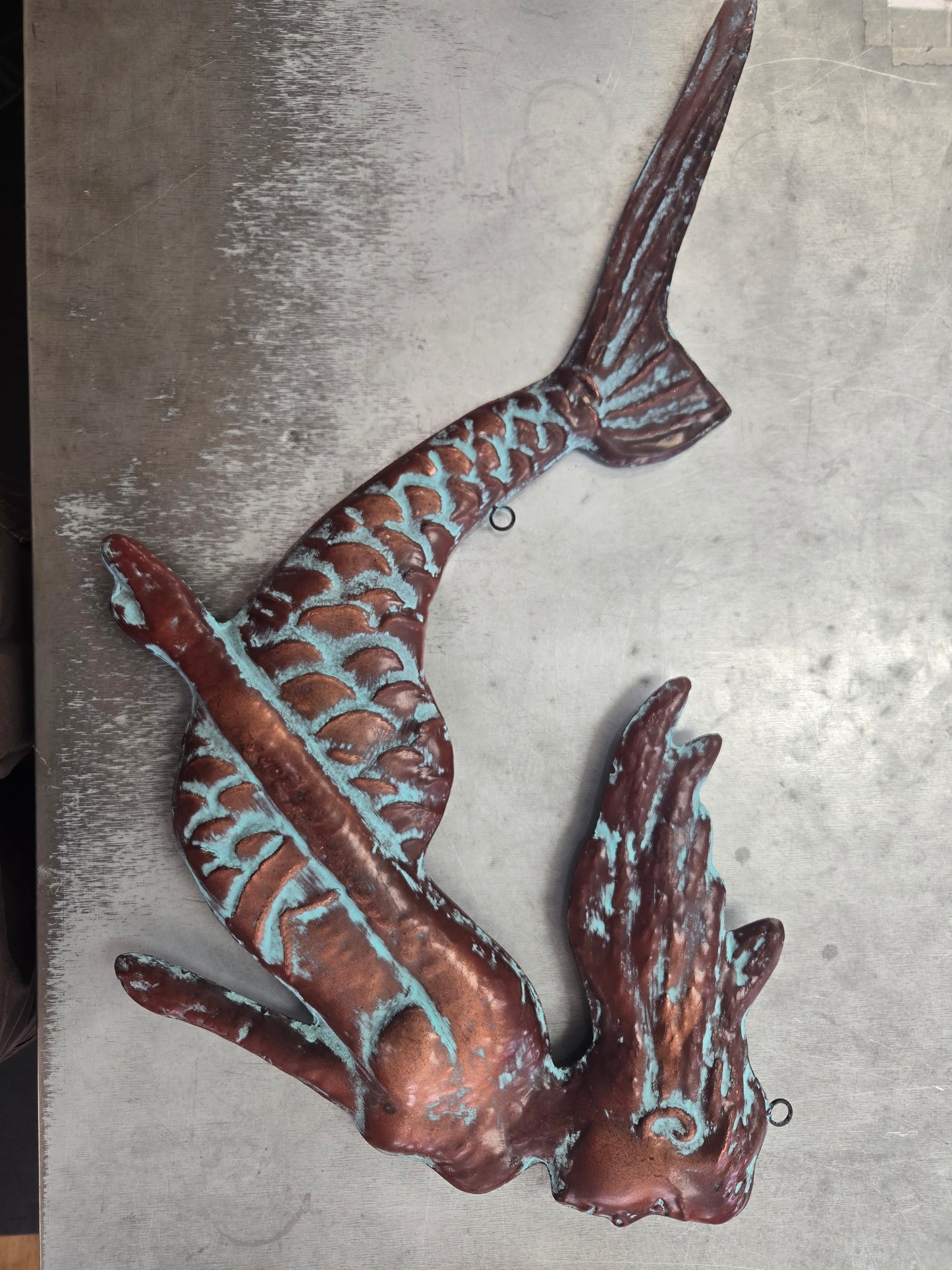 Patina Copper Mermaid Sign