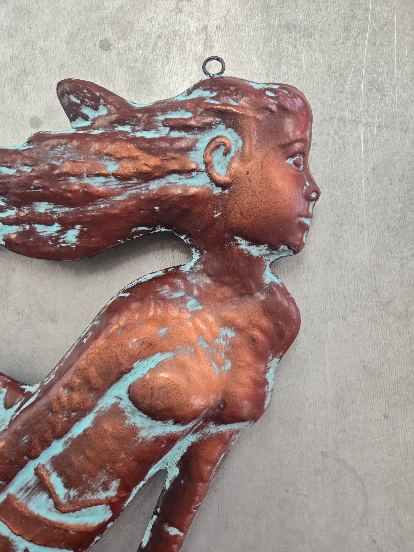 Patina Copper Mermaid Sign