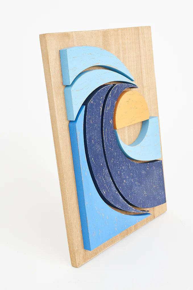 Wave and sun layered wood art