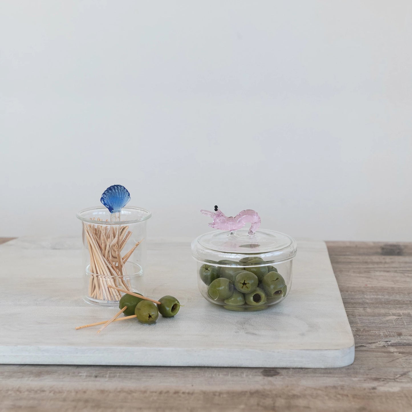 Glass Toothpick/Cotton Swab Holder with Hand-Blown Shell, Blue