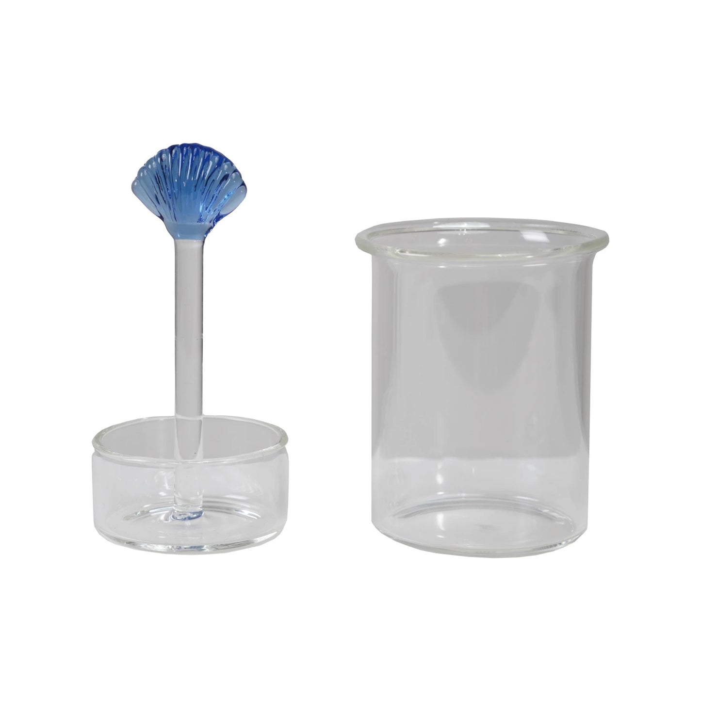 Glass Toothpick/Cotton Swab Holder with Hand-Blown Shell, Blue