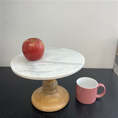 Small Marble Plate on Mango Wood Stand