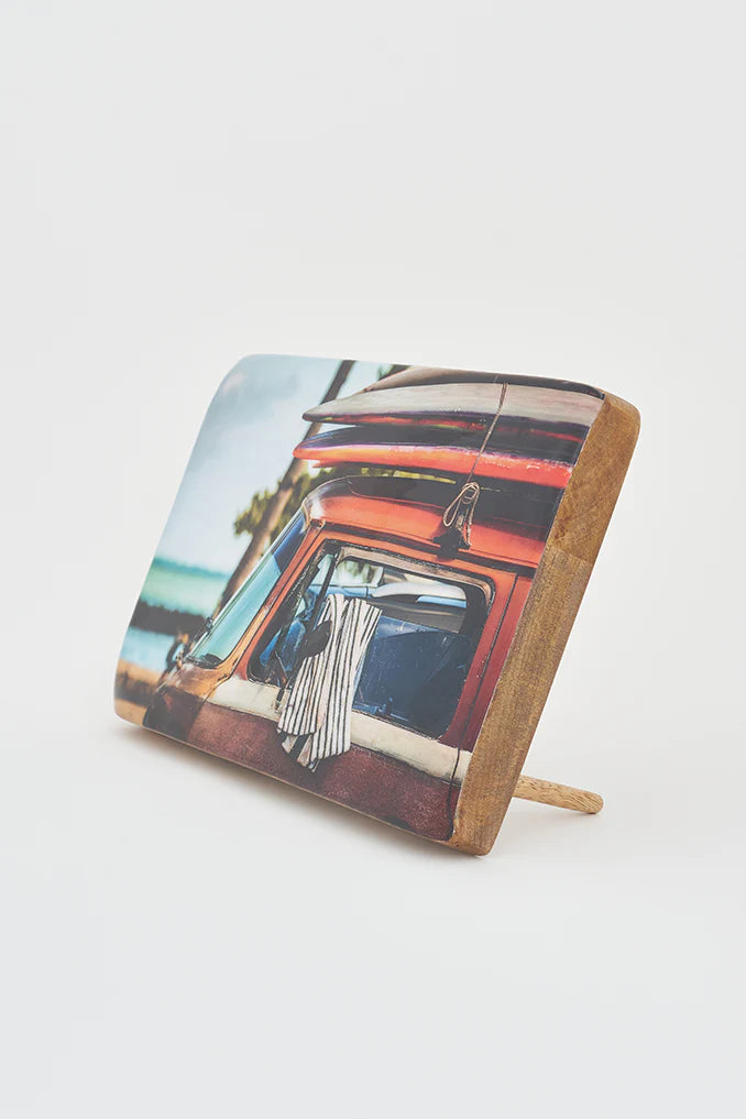 Surfboard photo on wood