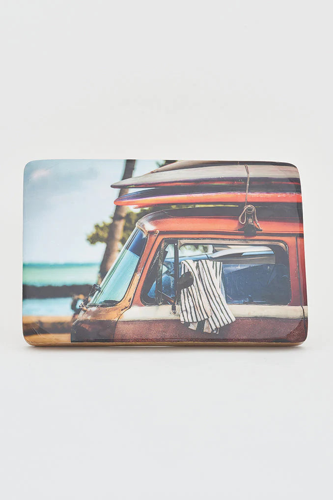 Surfboard photo on wood