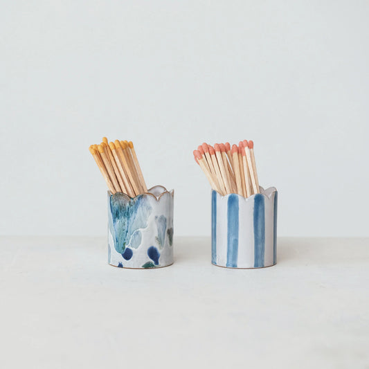 Stoneware Matchstick Holder w/ Striker, 2 Styles