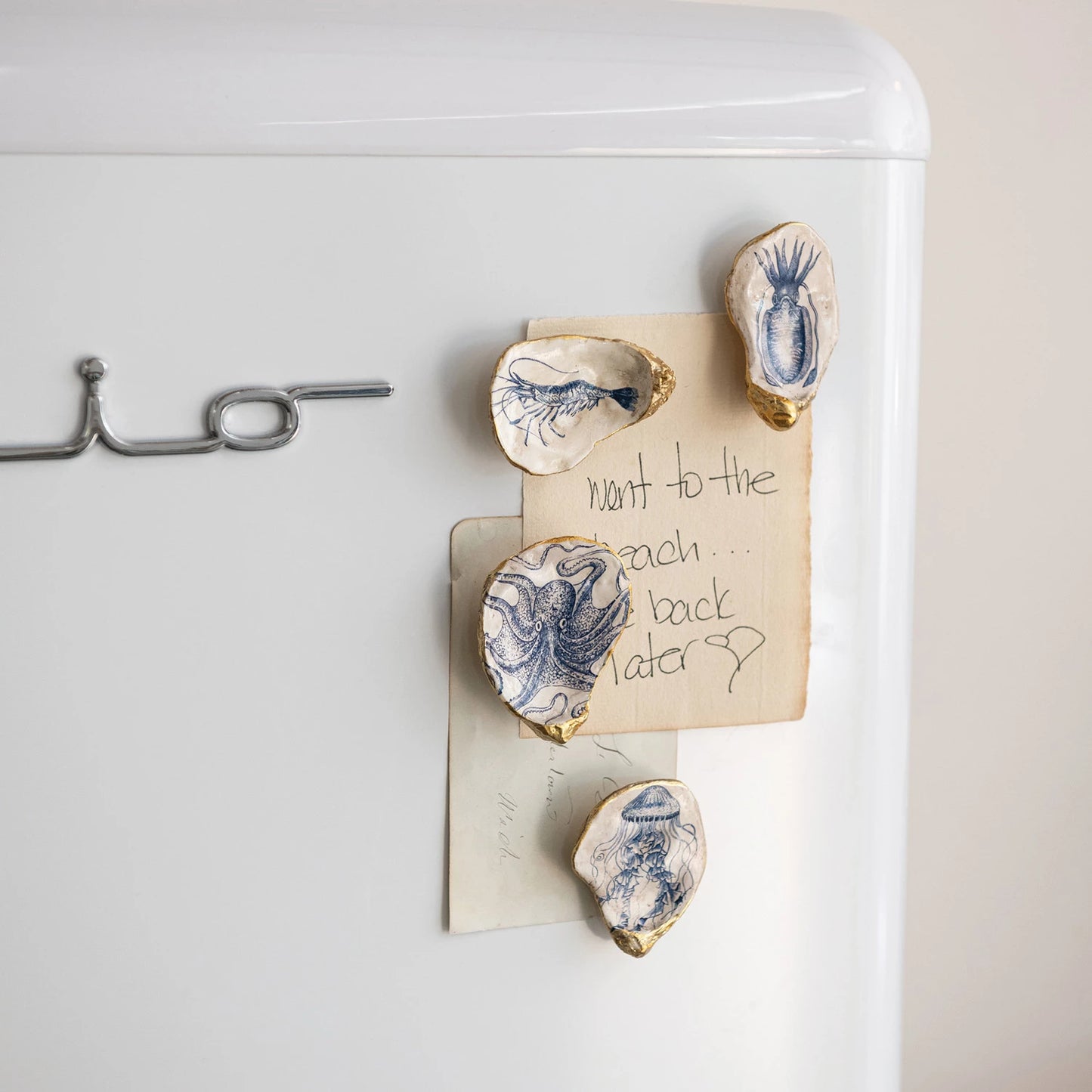Set of 4 Artisan Oyster Shell Magnets - 2 Styles